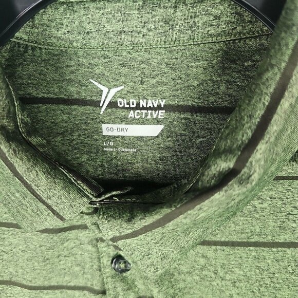 Old Navy Active Go-Dry Polo Shirt Mens L Green Striped Lightweight Jersey Knit - Picture 4 of 9